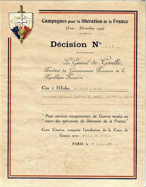 French Croix De Guerre Certificate To Us Lt Colonel Ephemera Photographs Military Artwork U S Militaria Forum