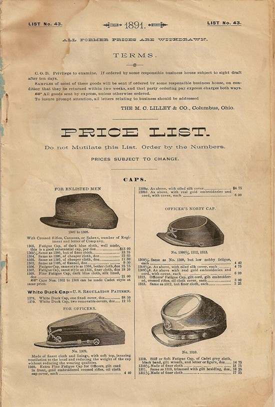 1891 M.C.Lilley & Co. Catalogue UNIFORMS U.S. Militaria Forum