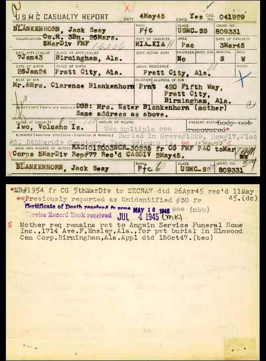 IWO JIMA KIA Jack Seay Blankenhorn USMC ID Bracelet