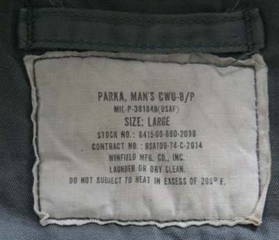 USAF CWU 8/P Parka dated 1974 - UNIFORMS - U.S. Militaria Forum