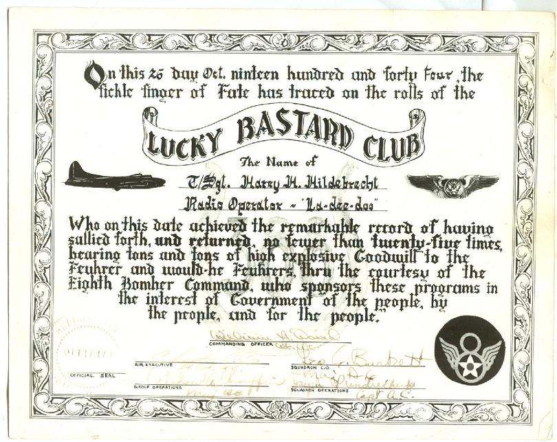Lucky Bastard Club Certificates Page 2 WING BADGES U.S. Militaria