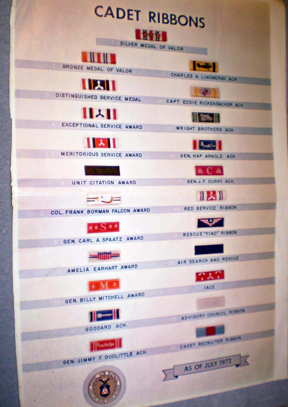 Civil Air Patrol ribbon and medal charts 1972 EPHEMERA, PHOTOGRAPHS