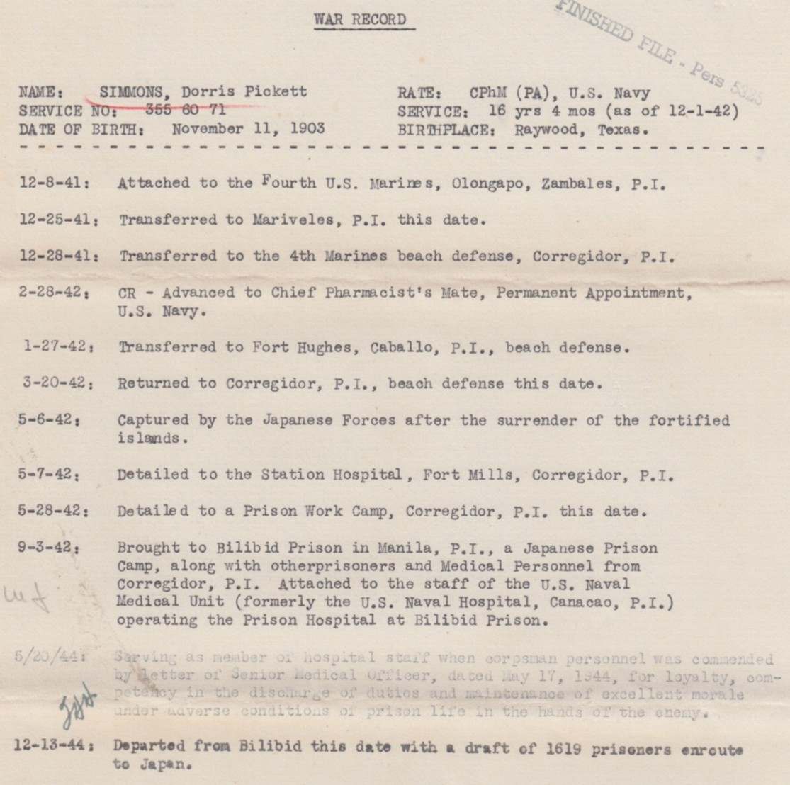 WWII USN POW Service File with Japanese Writing - PRISONERS OF WAR / P ...