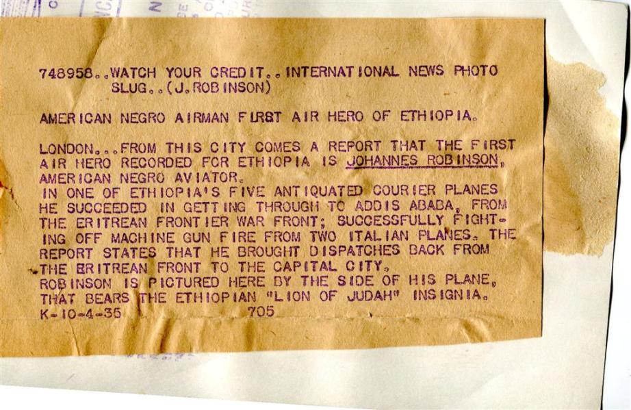 John Charles Robinson American Negro Airman First Air Hero of Ethiopia ...