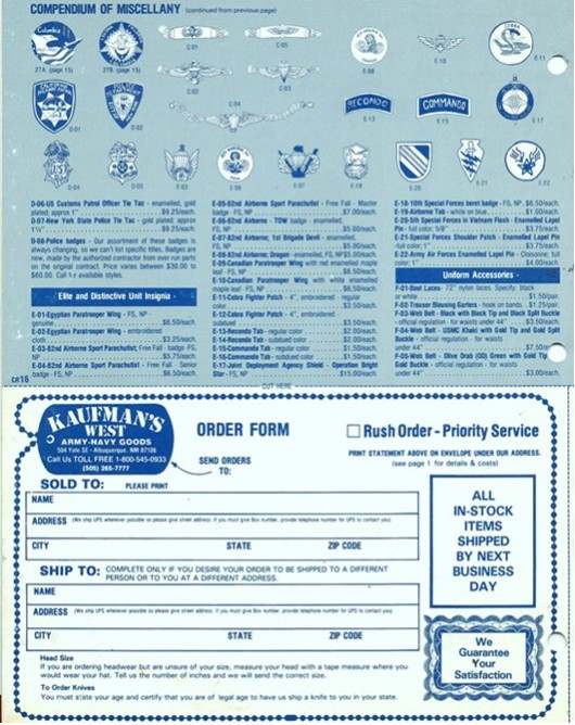 1981 "Kaufmans West" Army & Navy Surplus catalogue Page 2 EPHEMERA