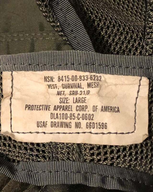 US Army Vest, Survival, Mesh, Net SRU-21/P circa 1994 - SURVIVAL GEAR ...