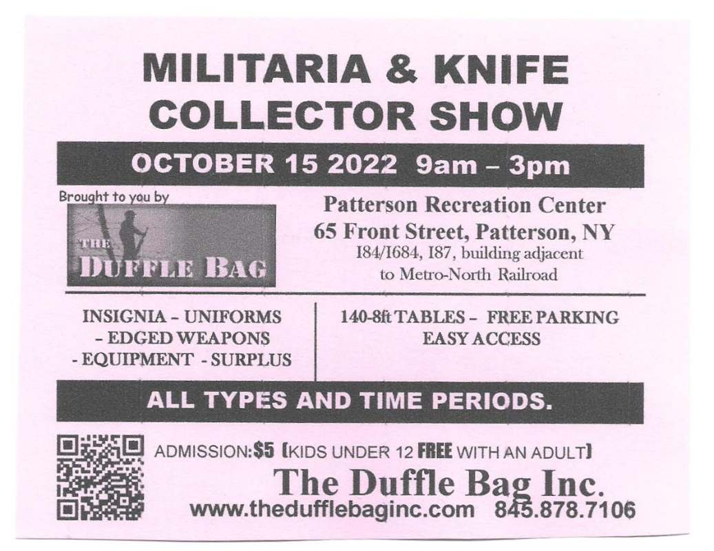 Patterson NY, Duffle Bag Show, Saturday October 15, 2022 PAST EVENTS