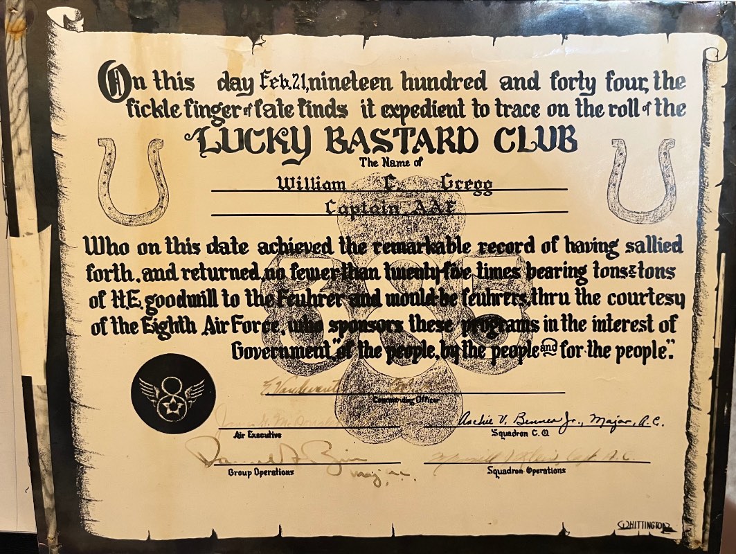 Lucky Bastard Club Certificates Page 3 WING BADGES U.S. Militaria