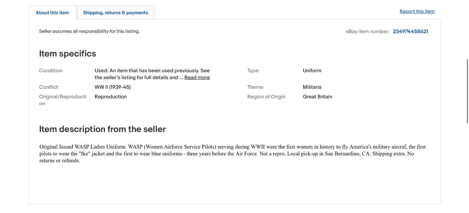 Which one of you…”lucky”…people got this “Original Issued WASP Ladies ...